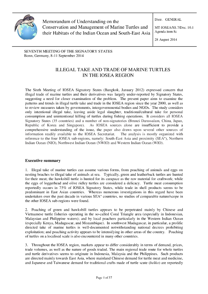 CMS：2014年IOSEA地区海龟的非法捕捞和贸易报告（英文版）