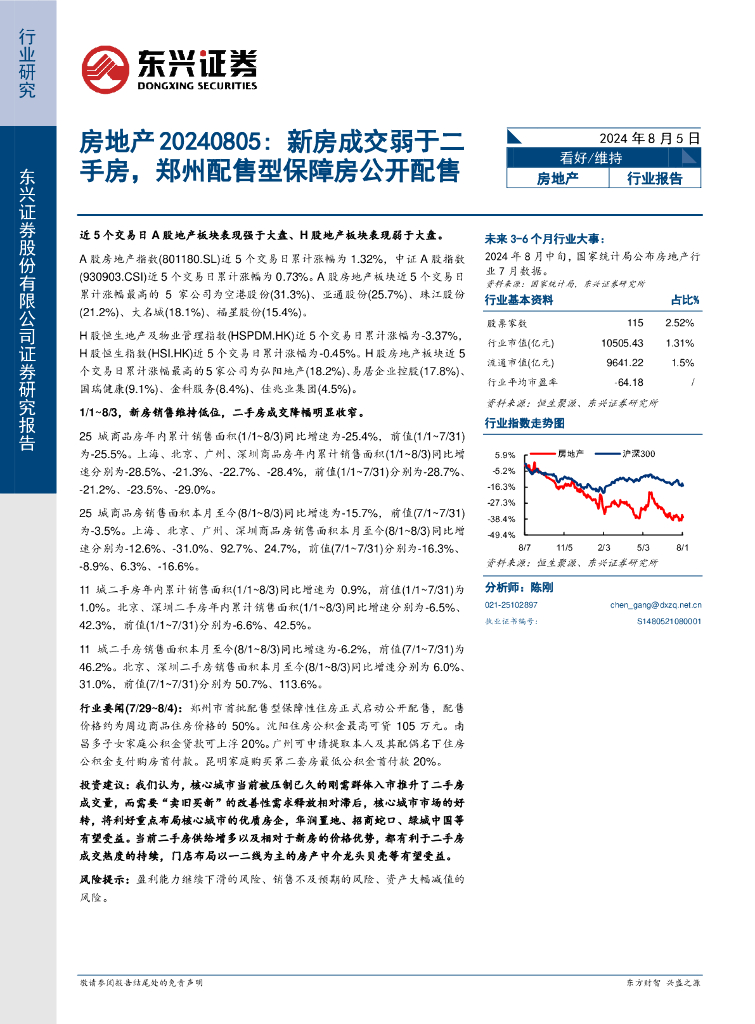 东兴证券：房地产：新房成交弱于二手房，郑州配售型保障房公开配售