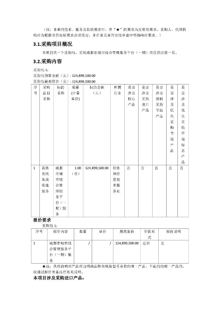 成都市城市综合管理服务平台（一期）需求