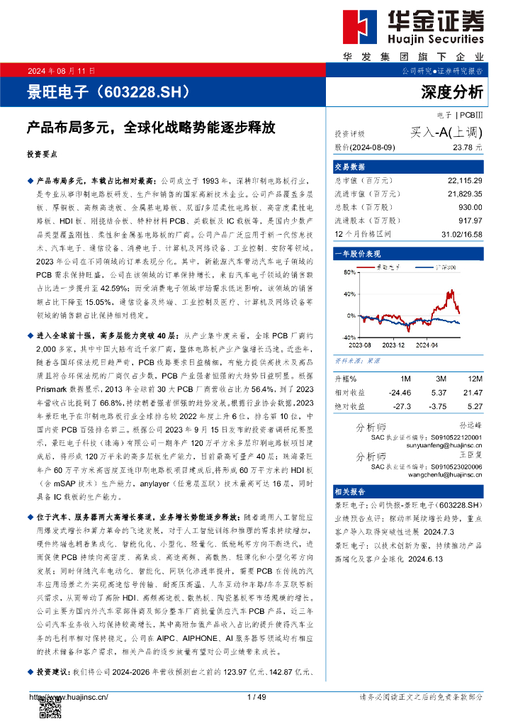 华金证券：景旺电子（603228）-产品布局多元，全球化战略势能逐步释放