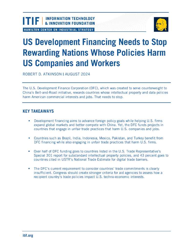 ITIF：2024美国发展融资需要停止奖励那些政策伤害美国公司和工人的国家报告（英文版）