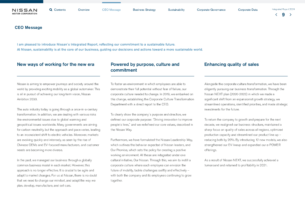日产汽车（NISSAN MOTOR）2024年度综合报告（英文版）_第10页