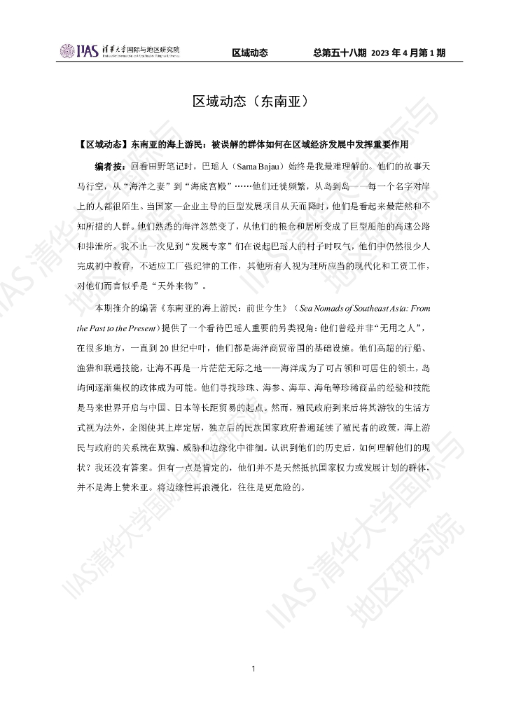 清华大学国际与地区研究院：东南亚地区《区域动态》2023年4月第一期