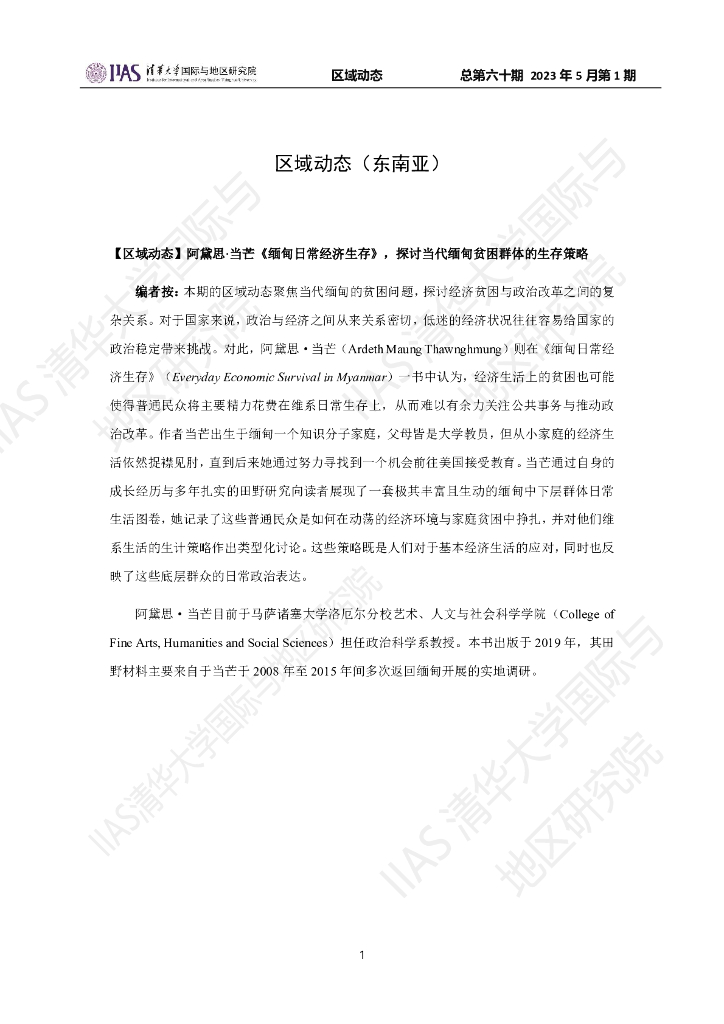清华大学国际与地区研究院：东南亚地区《区域动态》2023年5月第1期