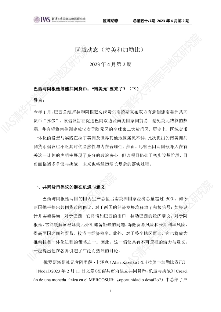 清华大学国际与地区研究院：拉美和加勒比地区《区域动态》2023年4月第2期