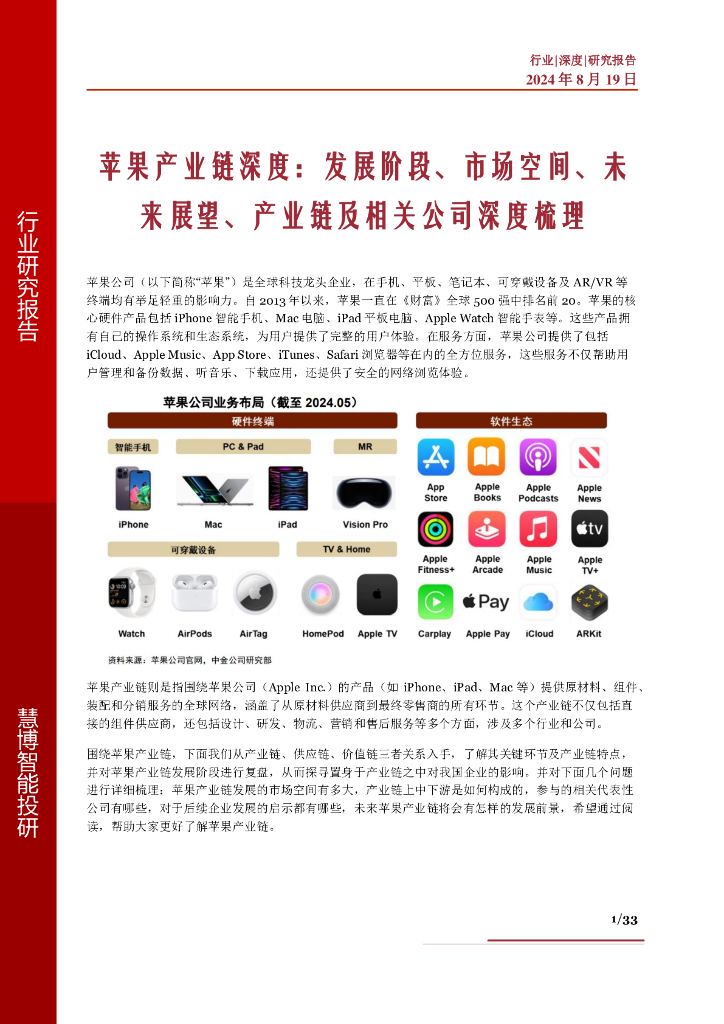 慧博智能投研：苹果产业链深度发展阶段、市场空间、未来展望、产业链及相关公司深度梳理