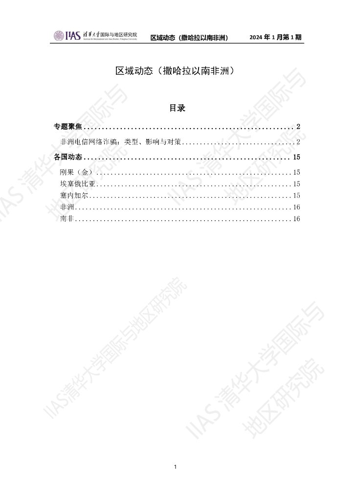 清华大学国际与地区研究院：撒哈拉以南非洲地区《区域动态》2024年1月第1期