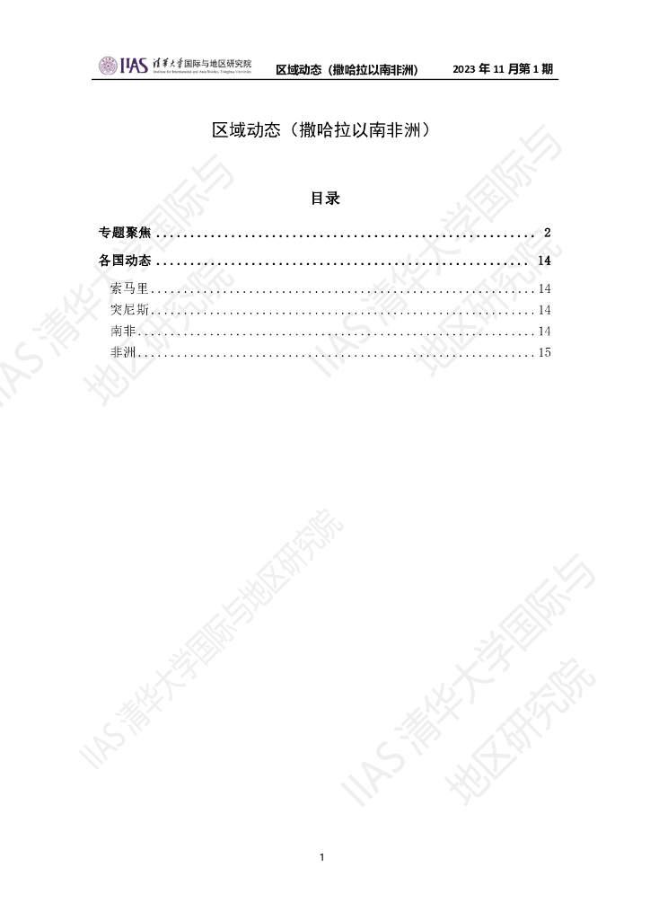 清华大学国际与地区研究院：撒哈拉以南非洲地区《区域动态》2023年11月第1期