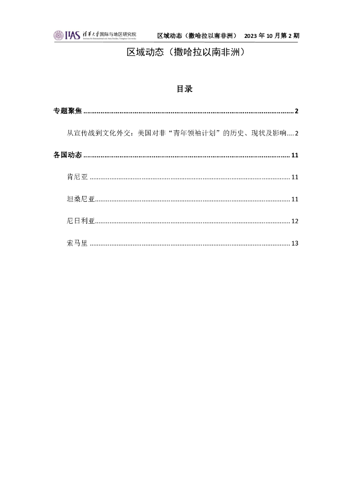 清华大学国际与地区研究院：撒哈拉以南非洲地区《区域动态》2023年10月第2期