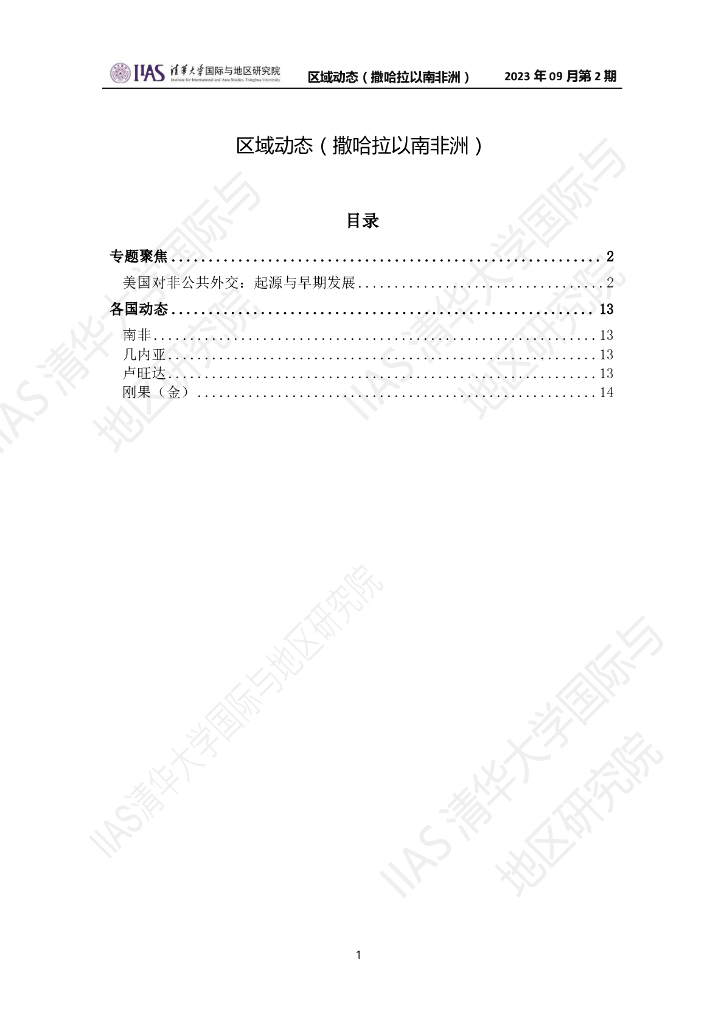清华大学国际与地区研究院：撒哈拉以南非洲地区《区域动态》2023年9月第2期