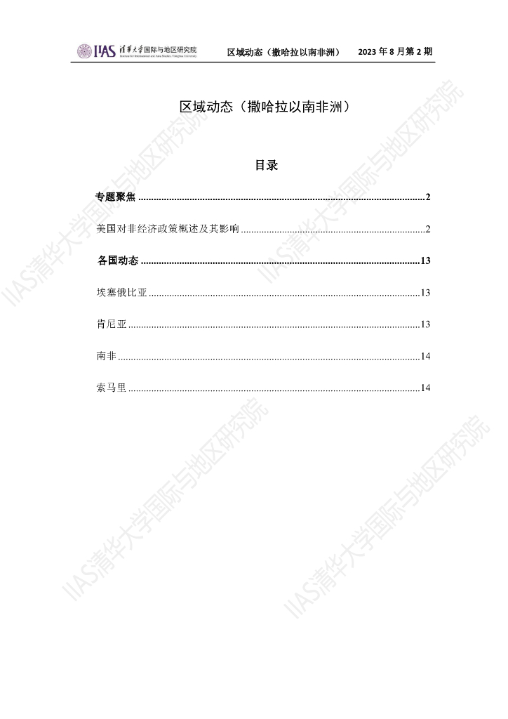 清华大学国际与地区研究院：撒哈拉以南非洲地区《区域动态》2023年8月第2期