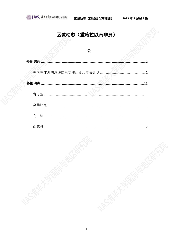 清华大学国际与地区研究院：撒哈拉以南非洲地区《区域动态》2023年4月第1期