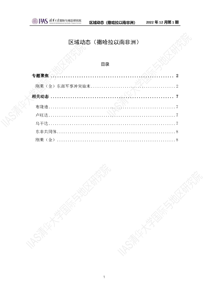清华大学国际与地区研究院：撒哈拉以南非洲地区《区域动态》2022年12月第1期