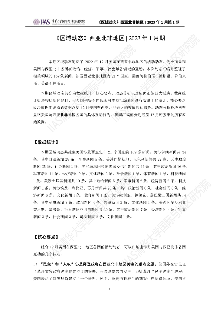 清华大学国际与地区研究院：西亚北非地区《区域动态》2023年1月期