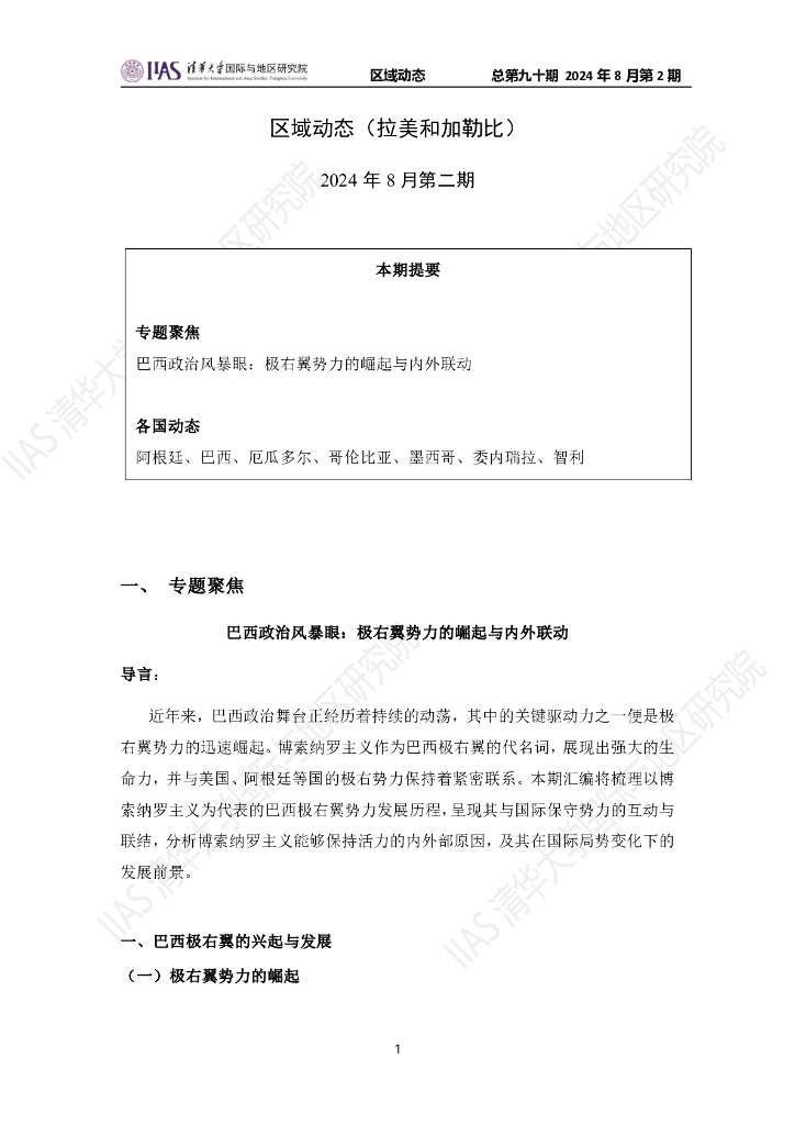 清华大学国际与地区研究院：拉美和加勒比地区《区域动态》2024年8月第二期