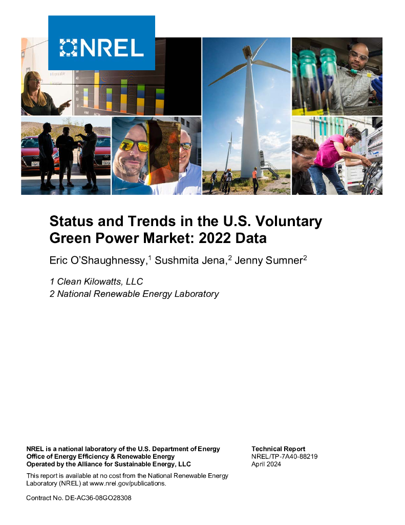 NREL：美国自愿性绿色电力市场的现状与趋势报告：2022年数据（英文版）