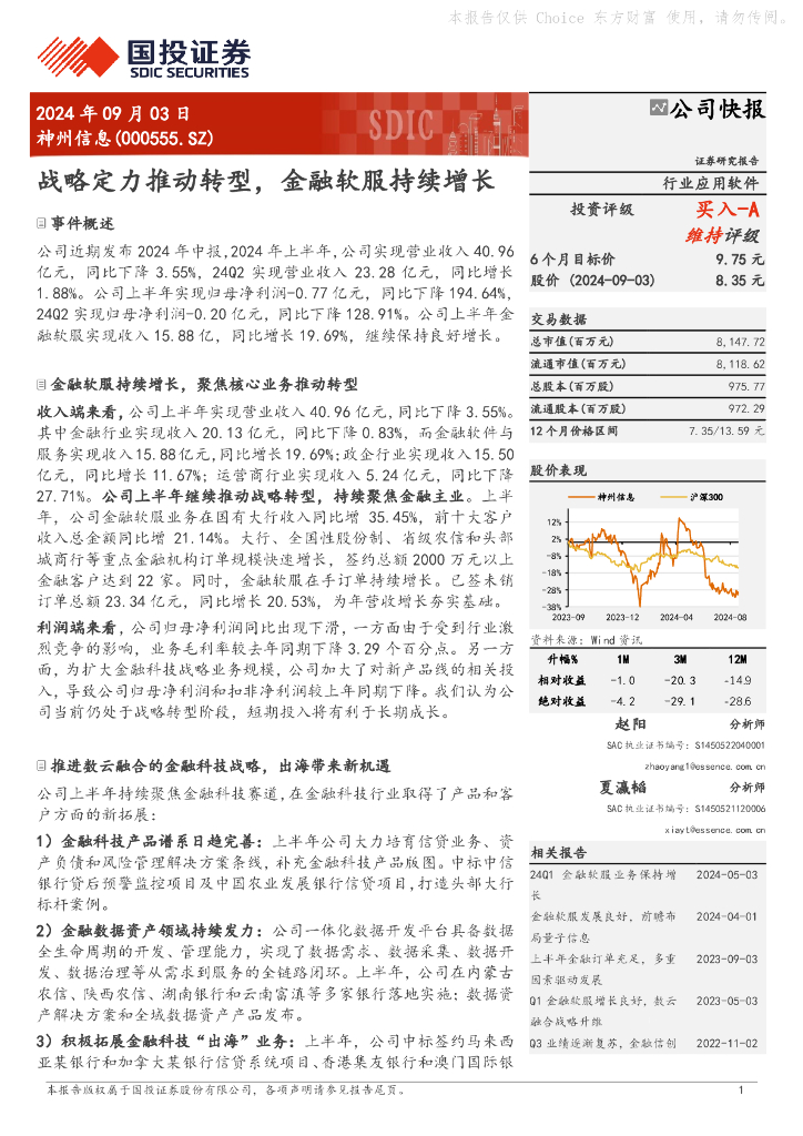 国投证券：神州信息（000555）-战略定力推动转型，金融软服持续增长