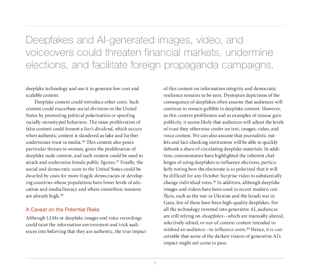 Rand兰德：2024年生成人工智能对信息完整性的威胁和潜在的政策对策报告（英文版）_第7页