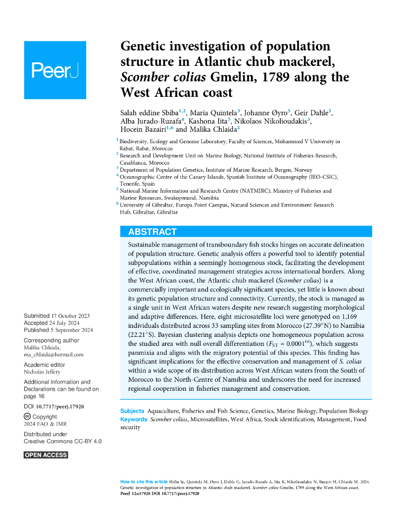 FAO联合国粮农组织：2024年西非海岸大西洋鲭鱼（Scomber colias Gmelin, 1789）种群结构的遗传研究报告（英文版）