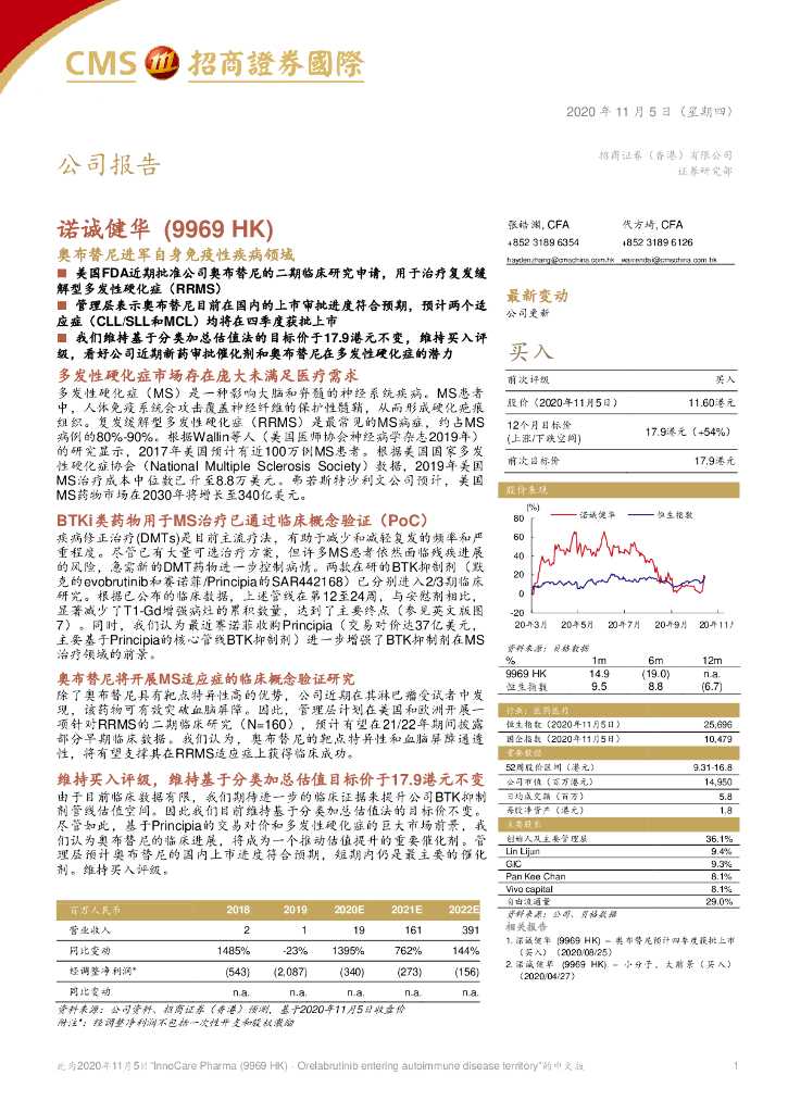 招商证券(香港)：诺诚健华（09969）港股公司研究报告-奥布替尼进军自身免疫性疾病领域