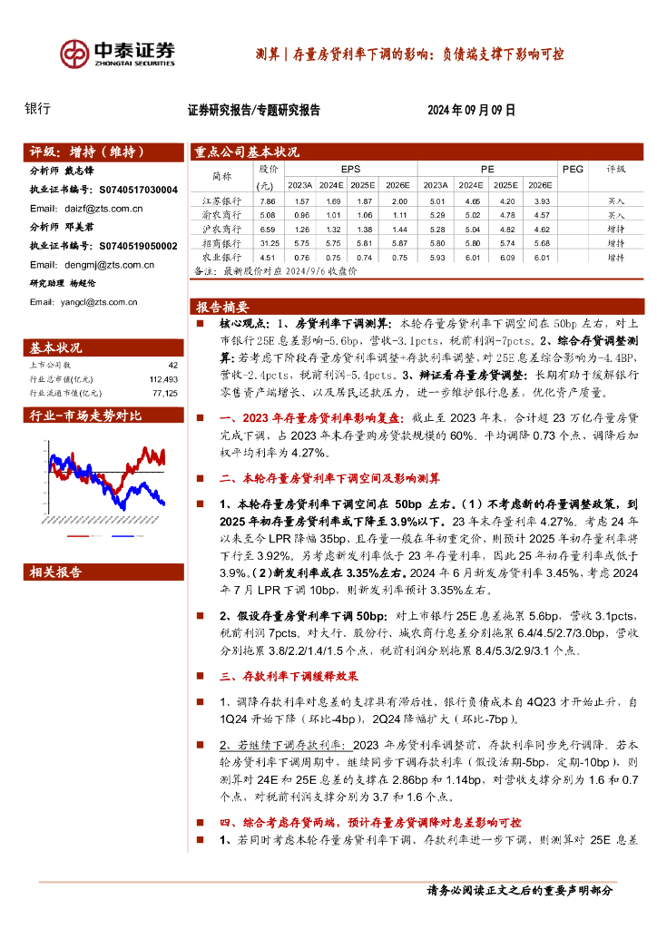 中泰证券：银行专题研究报告：测算｜存量房贷利率下调的影响：负债端支撑下影响可控
