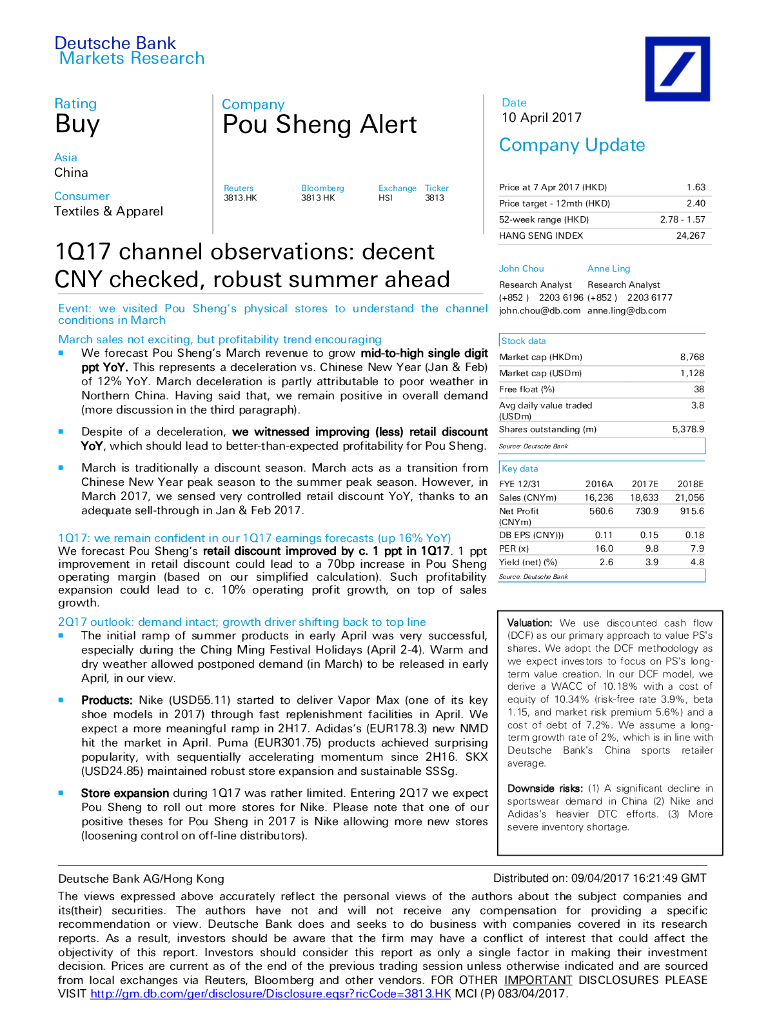 德意志银行：宝胜国际（03813）港股公司研究报告-1Q17channelobservations:decentCNYchecked,robustsummerahead