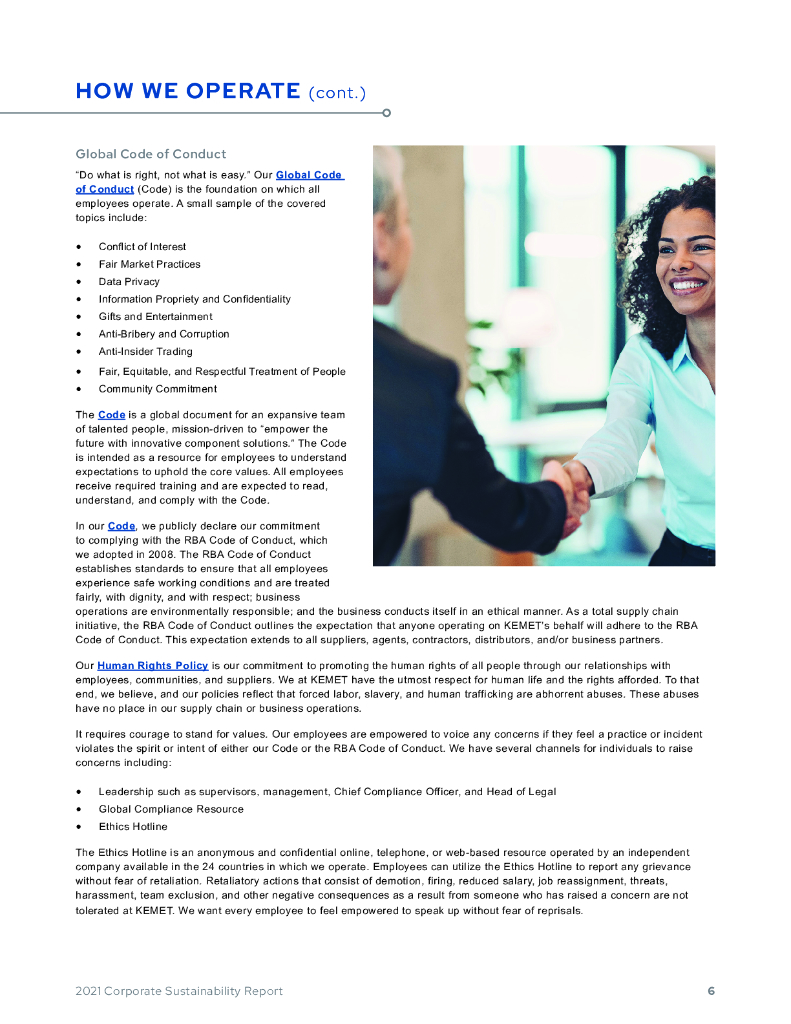 Kemet Corporation（KEM）2021年企业可持续报告（英文版）_第6页