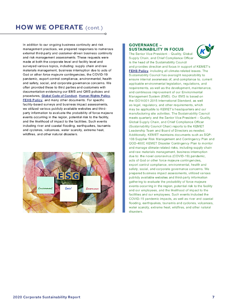 Kemet Corporation（KEM）2020年企业可持续报告（英文版）_第7页