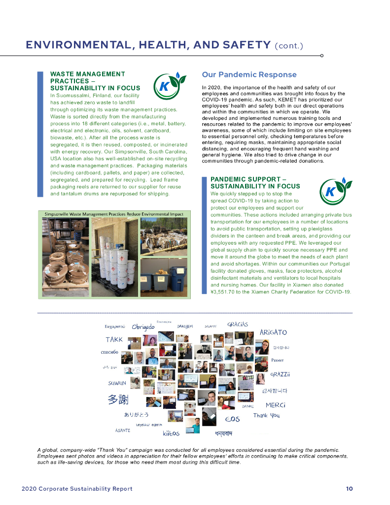 Kemet Corporation（KEM）2020年企业可持续报告（英文版）_第10页