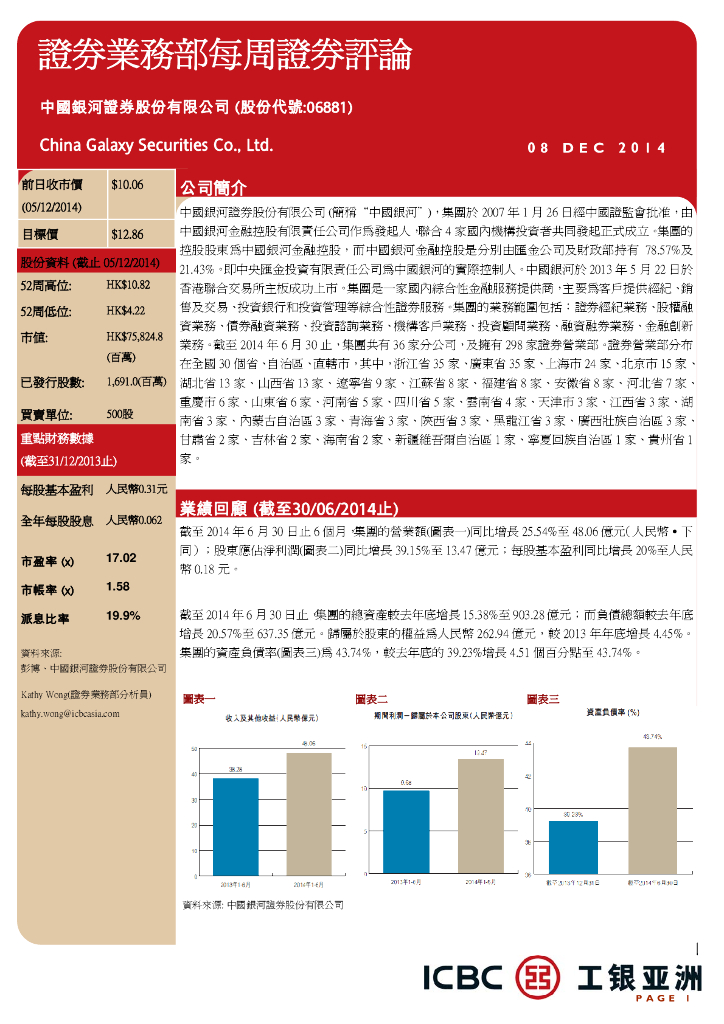 工银亚洲：中国银河（06881）港股公司研究报告-证券业务部每周证券评论