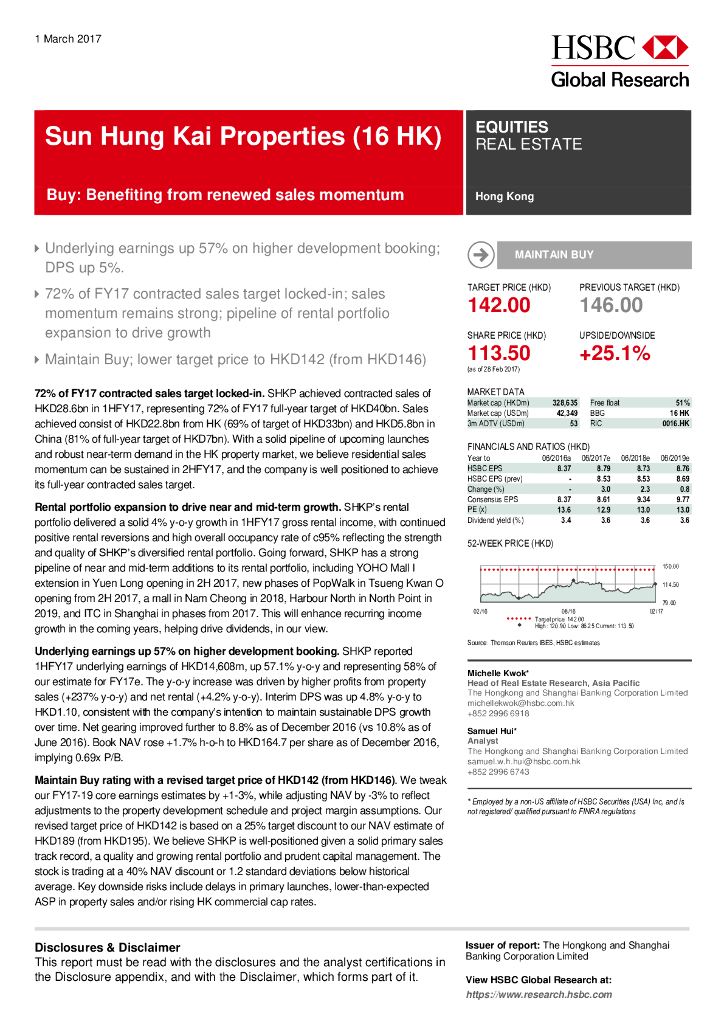 汇丰银行：新鸿基地产（00016）港股公司研究报告-Buy:Benefitingfromrenewedsalesmomentum
