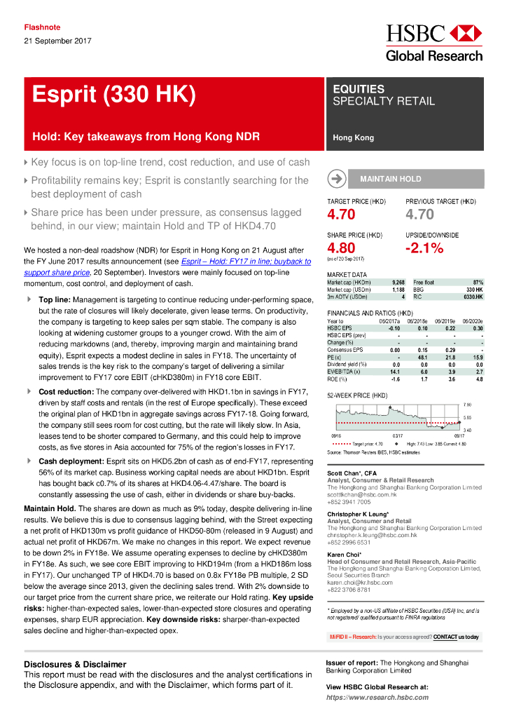 汇丰银行：思捷环球（00330）港股公司研究报告-Hold:KeytakeawaysfromHongKongNDR