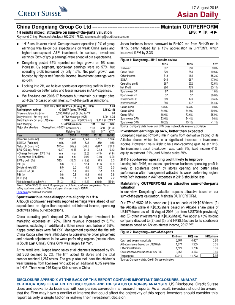 瑞信银行：中国动向（03818）港股公司研究报告-1Hresultsmixed;attractiveonsum-of-the-partsvaluation