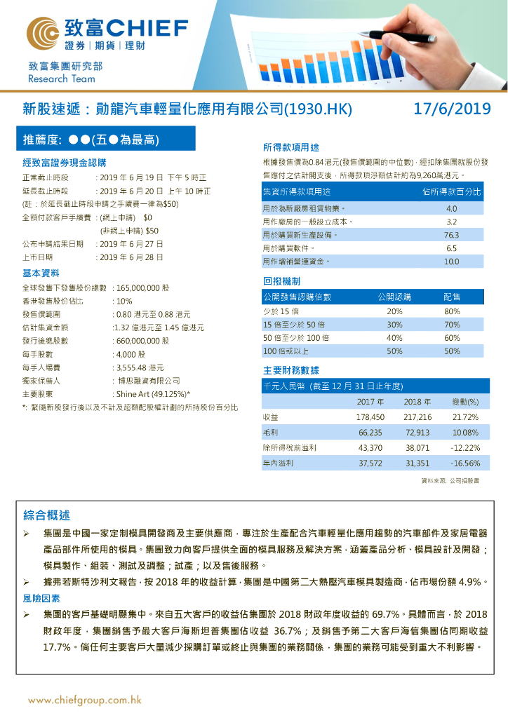 致富证券：新股速递：勋龙汽车轻量化应用有限公司