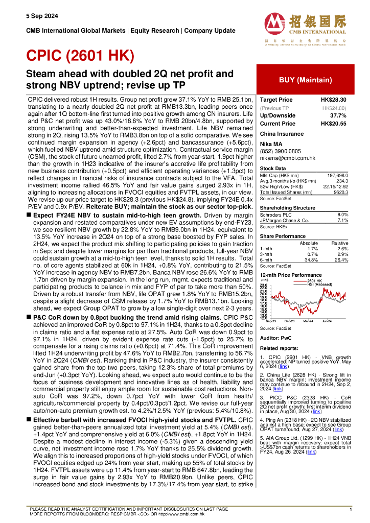 招银国际：中国太保（02601）港股公司研究报告-Steamaheadwithdoubled2QnetprofitandstrongNBVuptrend;reviseupTP