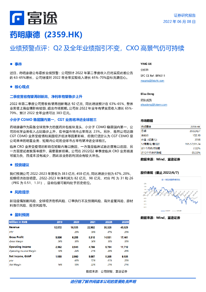富途证券国际(香港)：药明康德（02359）港股公司研究报告-业绩预警点评：Q2及全年业绩指引不变，CXO高景气仍可持续