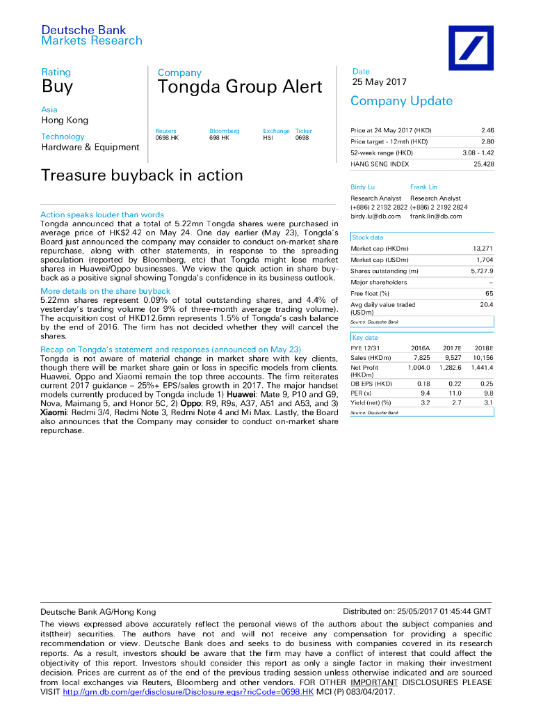 德意志银行：通达集团（00698）港股公司研究报告-Treasurebuybackinaction