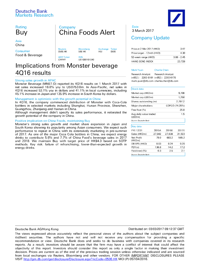 德意志银行：中国食品（00506）港股公司研究报告-ImplicationsfromMonsterbeverage4Q16results