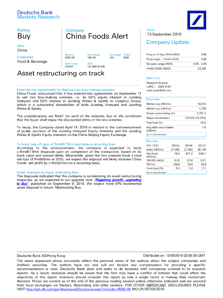 德意志银行：中国食品（00506）港股公司研究报告-Assetrestructuringontrack