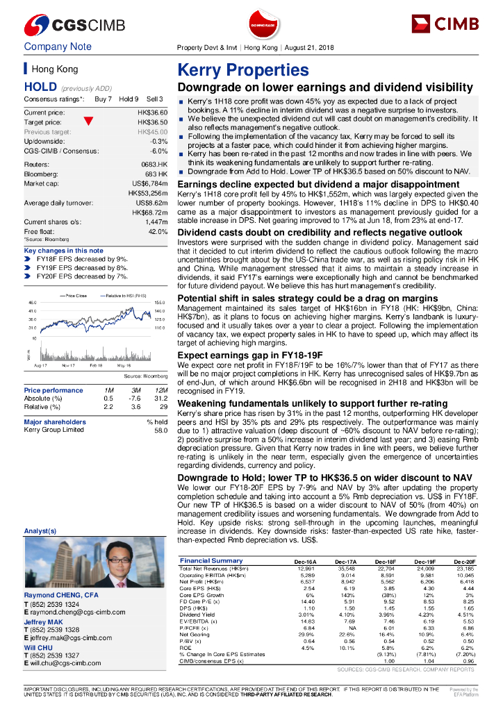 中国银河证券香港：嘉里建设（00683）港股公司研究报告-Downgradeonlowerearningsanddividendvisibility