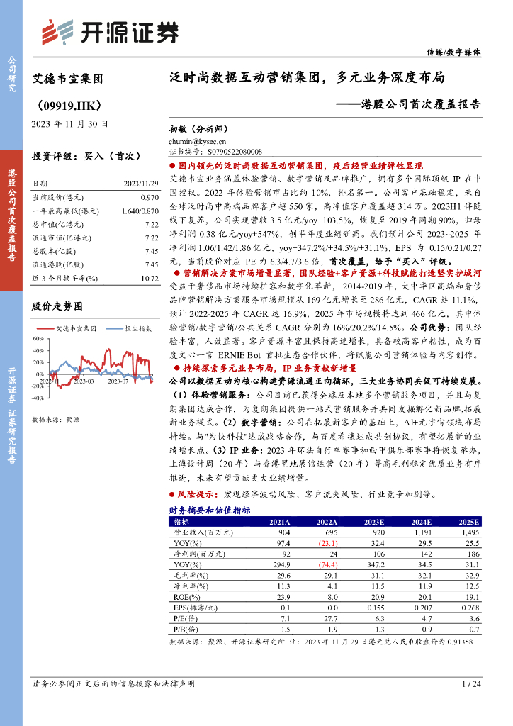 开源证券：艾德韦宣集团（09919）港股公司研究报告-港股公司首次覆盖报告：泛时尚数据互动营销集团，多元业务深度布局