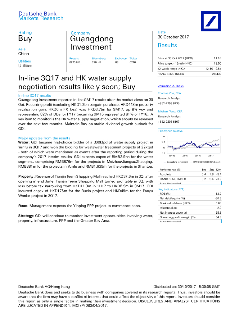 德意志银行：粤海投资（00270）港股公司研究报告-In-line3Q17andHKwatersupplynegotiationresultslikelysoon;Buy