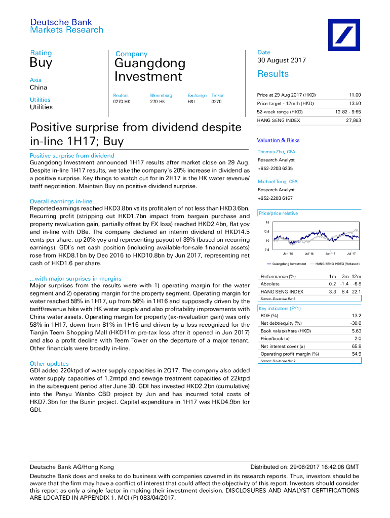 德意志银行：粤海投资（00270）港股公司研究报告-Positivesurprisefromdividenddespitein-line1H17;Buy