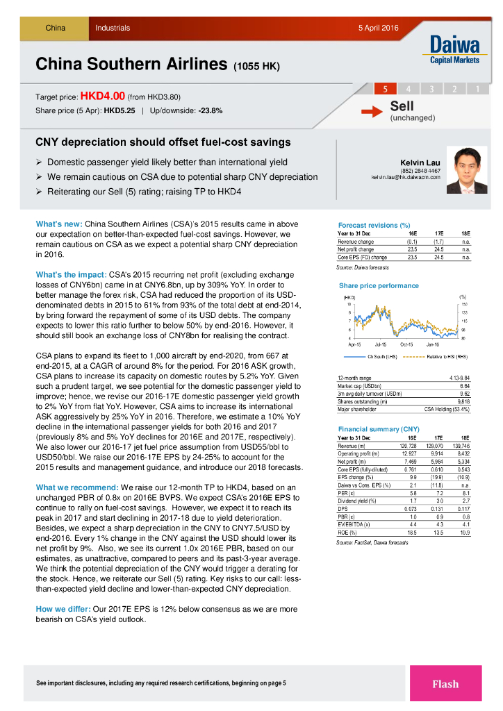 大和证券：中国南方航空股份（01055）港股公司研究报告-CNYdepreciationshouldoffsetfuel-costsavings