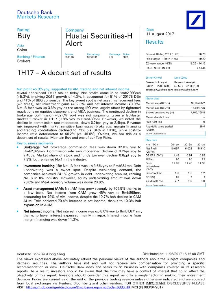 德意志银行：华泰证券（06886）港股公司研究报告-1H17–Adecentsetofresults