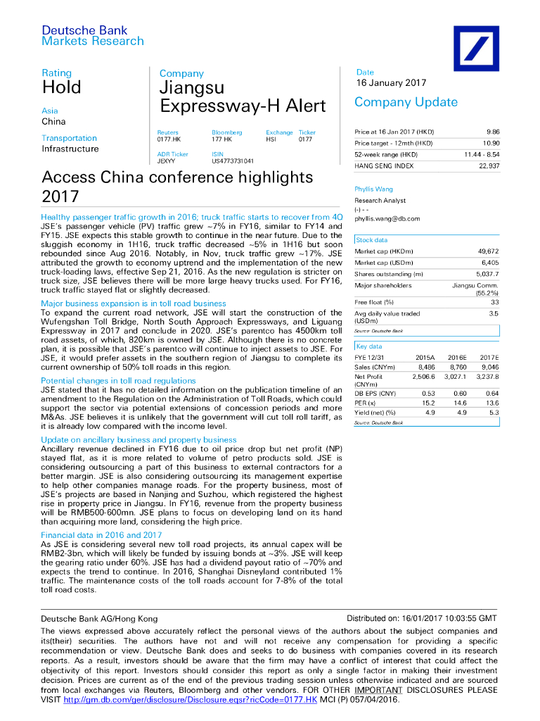 德意志银行：江苏宁沪高速公路（00177）港股公司研究报告-AccessChinaconferencehighlights2017
