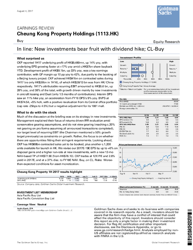 高盛：长实集团（01113）港股公司研究报告-Inline:Newinvestmentsbearfruitwithdividendhike;CL-Buy