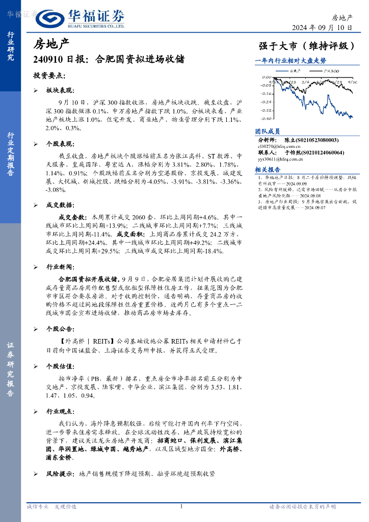 华福证券：房地产日报：合肥国资拟进场收储