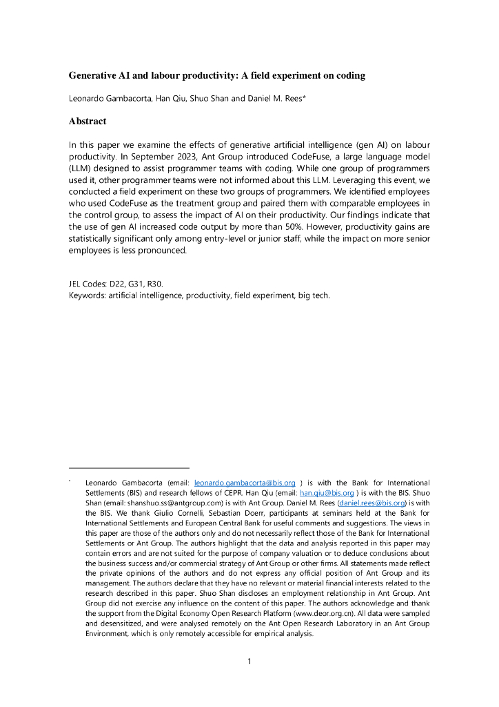国际清算银行：生成性人工智能与劳动生产率：编码的现场实验（英文版）_第3页