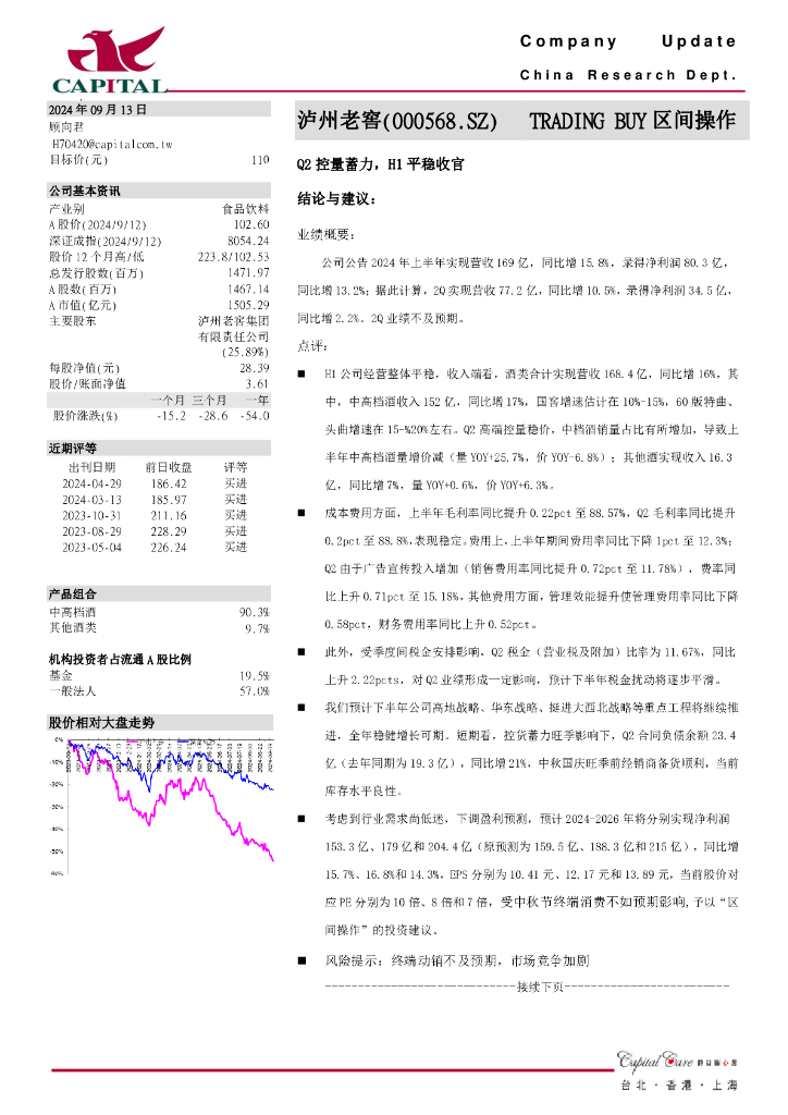 群益证券：泸州老窖（000568）-Q2控量蓄力，H1平稳收官